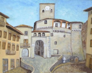 Rocca di Castelnuovo di Garfagnana – olio su cartoncino telato cm. 30×25