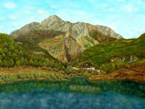 Pania di Corfino e lago di Villa Collemandina – olio su tela cm. 60×80